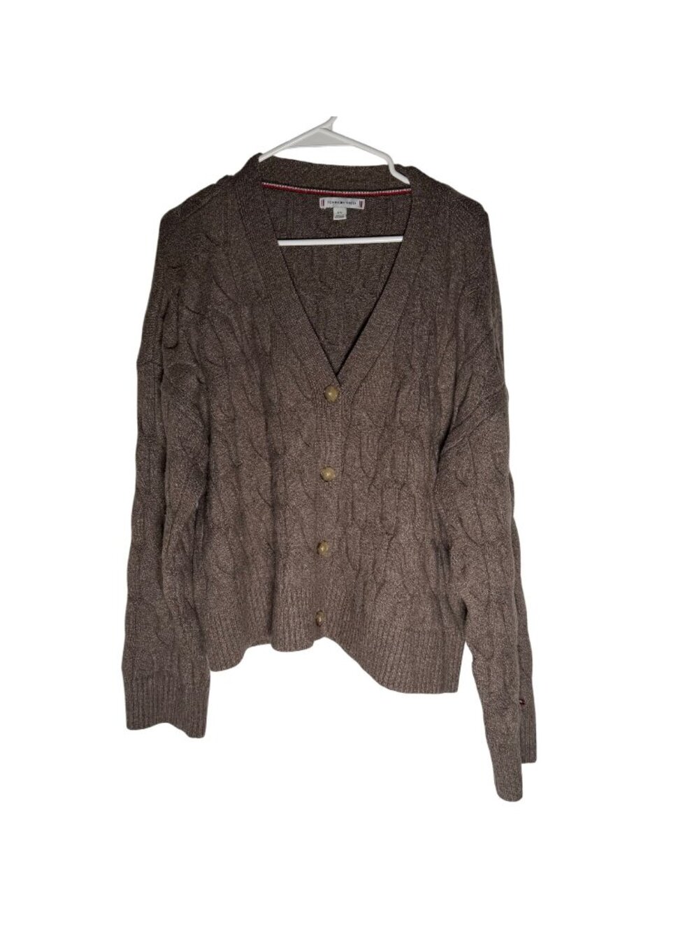 Tommy Hilfiger Brown Cable Knit Button Front Cardigan Sweater Size Large